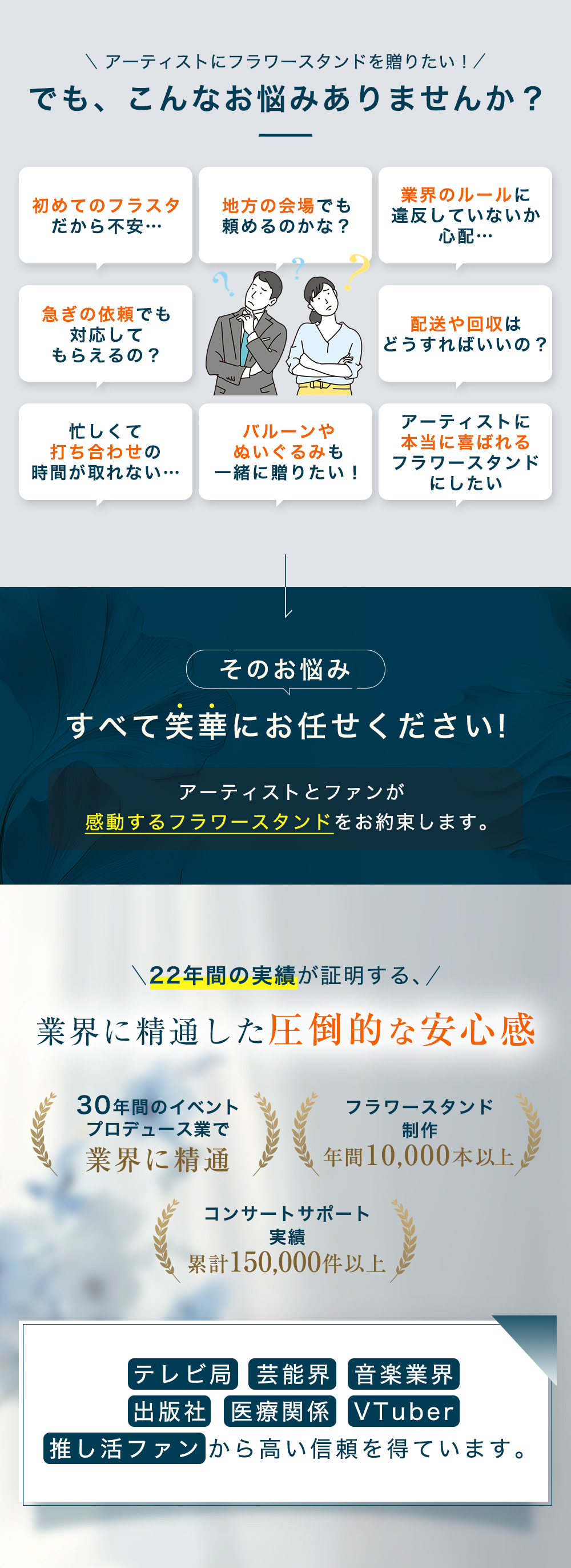 アーティストにフラワースタンドを送りたい！でもこんなお悩みありませんか？